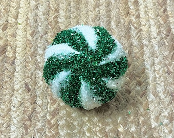 Green Peppermint Sparkle Swirl Ball Ornament ~ 4.5 inches