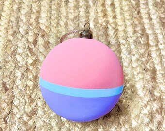 Patel Striped Ball Ornament ~ Pink Blue Purple ~ 4 inch