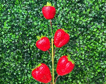 Lifelike Artificial Strawberry Pick ~ 5 Berries ~ 16 Inch