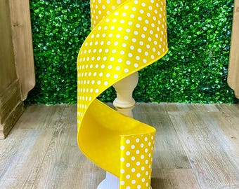 4” Farrisilk Mini Dots Yellow with White Polka Dot   ~ 10 yards ~ Wired