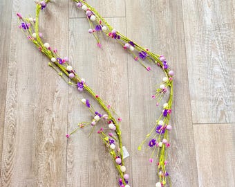 Purple, Pink, Lavender, & White Flower and Bead Spring Wrap Garland ~ 60 inches