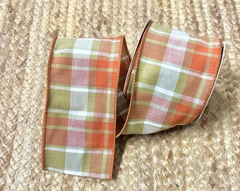 4 inch Classic Fall Orange Plaid Ribbon ~ 10 yards ~ Wired