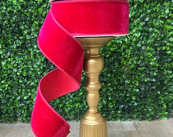 2.5 Inch Hot Pink Velvet Ribbon ~ 10 Yards ~ Wired