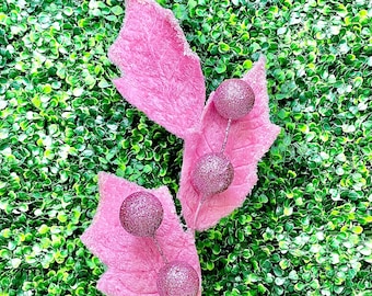 Pink Holly & Berry Spray - 28 inch