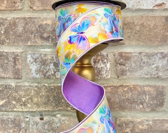 2.5 inch Lavender Blue & Yellow Butterfly Ribbon  ~ 10 yards ~ wired