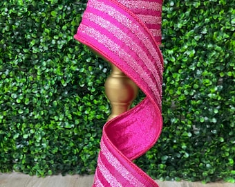 2.5 Inch Hot Pink & Light Pink Twinkling Tinsel Ribbon ~ 5 Yards ~ Wired