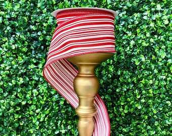 2.5 inch Vintage Peppermint Stipe Ribbon ~ 10 yards ~ Wired