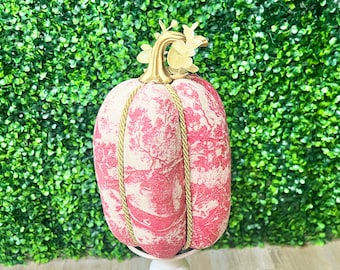 Pink Chinoiserie Pumpkin With Gold Stem - 10 inch - Tall