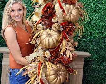 XL Gold and Copper Fall Pumpkin Swag