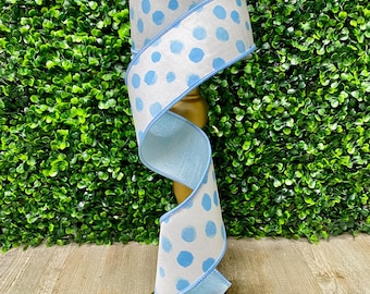 2.5 inch Blue Watercolor Dot Ribbon ~ 10 yards ~ Wired