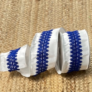 4 inch Farrisilk Blue Lace Detail Ribbon~ 10 yards ~ Wired