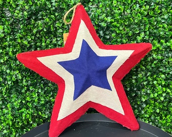 15.75 inch Burlap Patriotic Star Ornament Attachment - Red