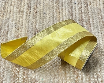 4 Inch Farrisilk Yellow Glitter Candy Ribbon ~ 10 yards ~ Wired