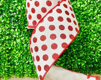 4” Farrisilk Red Glitter Polka Dots ~ 10 yards