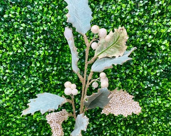 Powder Blue & Pearl Holly Spray  ~23”