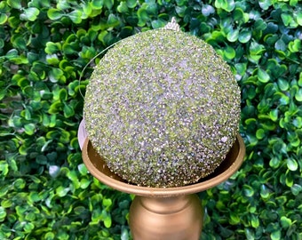 Silver / Mint  Micro Beaded Ball Ornament- 4 inch