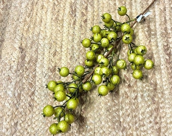 Green Crackle Glitter Berry Stem ~ 27 inches