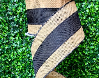 4 inch Burlap Borders - Black & Burlap - 10 yards - Wired
