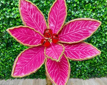 Hot Pink Velvet Poinsettia Stem ~ H15 x D9