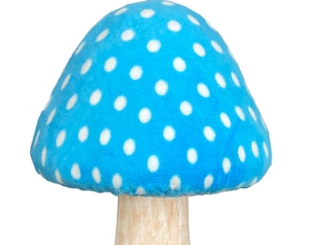 Blue & White Polka Dot Mushroom Pick ~ 16”