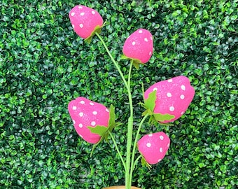 Pink Sequin Polkadot Strawberry Pick ~ 5 Berries ~ 22 Inch