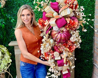 XL Pink and Orange Pumpkin Swag