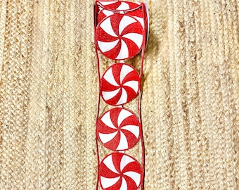 5 inch Peppermint Candies Garland Ribbon ~ Farrisilk ~ 5 yards ~ Wired