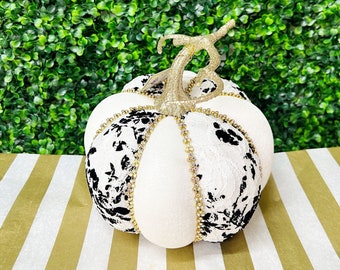 Mark Roberts Black & White Velvet and Lace Pumpkin with Diamonds ~ 6 inch ~ ROUND