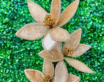 22” Rose Gold & Brown Velvet Jeweled Flower Stem