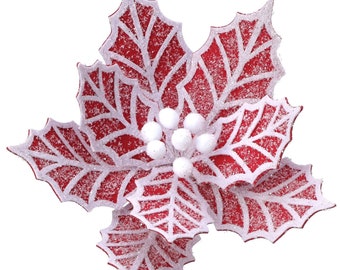 Red & White Gingerbread Poinsettia Stem ~ 24 inch