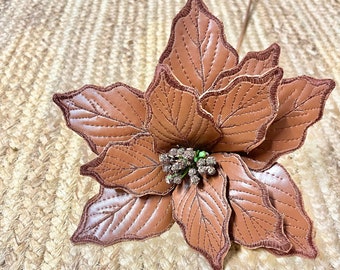 Faux Leather Chocolate Brown Poinsettia Stem ~ 20 inch