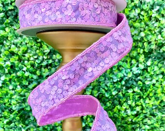 1” Lavender Flashy Sequins Ribbon ~ 10 yards ~ Wired