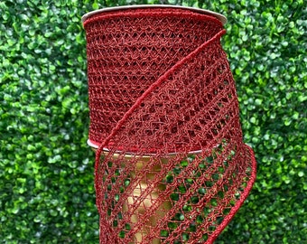 4 Inch Farrisilk Red Christmas Lace Ribbon  ~ 10 Yards ~ Wired