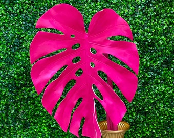 Hot Pink Monstera Leaf Spray ~ 39”