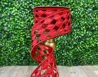 Red Mini Jester Diamond Lace Ribbon~ 2.5 Inch x 5 Yards