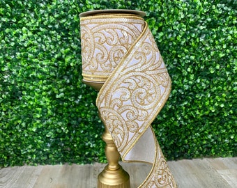 4” Ivory Swirling Sequins Ribbon - 5yds