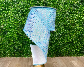 Aqua Blue Iridescent Sequins on Lame Ribbon - 10 Yards