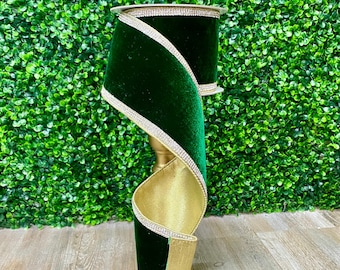 4 Inch Emerald Velvet Ribbon - Winter Diamonds