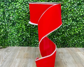 4” Red Diamond Velvet Ribbon - 10 yds