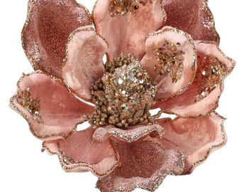 Rose Gold Heavy Jeweled Magnolia Stem