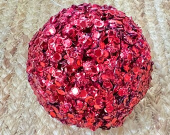 Ruby Red Sequins Jewel Ball Ornament ~ 4 inch
