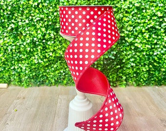 2.5 inch Red White Mini Dots - 10 yards - Wired