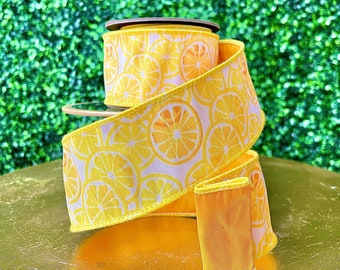 2.5 inch Yellow Lemon Print Ribbon ~ 10 yards ~ Wired