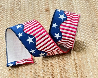 4 inch D Steven’s Embroidered American Flag Ribbon ~ 5 yards ~ Wired
