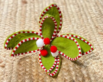 Red and Green Felt Poinsettia Pick