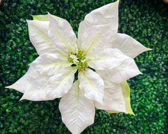 White Real Touch Poinsettia Stem ~ 25in - 12in flower diameter