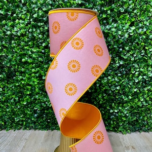 Ruban à pois roses et orange, 10 mètres - Avec fil - Farrisilk