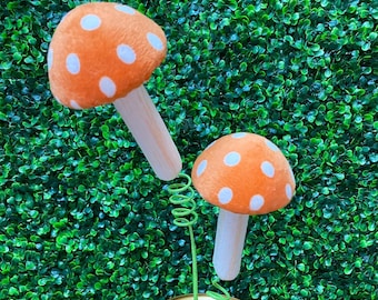 Orange & White Polka Dot Double Mushroom Spray - 22”