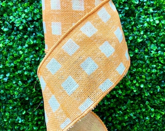 4 inch Orange Lattice Burlap - 10 yards - Wired