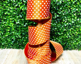 4” Farrisilk Mini Dots Orange with White Polka Dot   ~ 10 yards ~ Wired